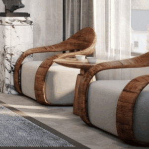 Wood and Fabric Armchair